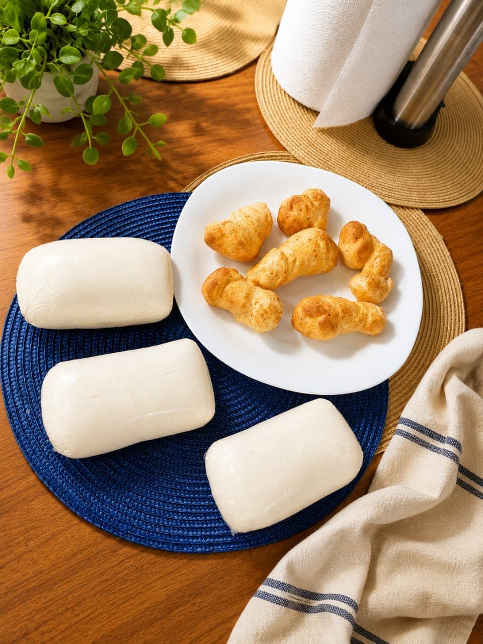 Masa empacada y pandeyucas horneados servidos en la mesa